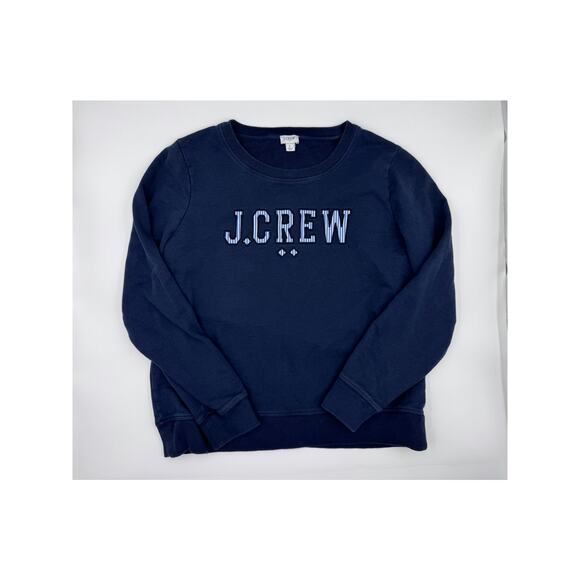 J Crew Logo Sweatshirt in Cloudspun Fleece Navy Large - Picture 2 of 3